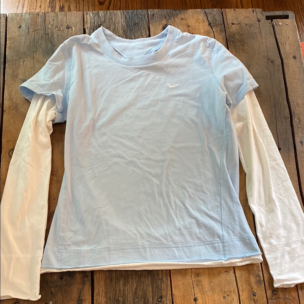 Nike Sky Blue and White Layered Long Sleeve Tee